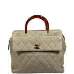 Chanel Vintage Beige Quilted Denim  Tortoise Tote 1996