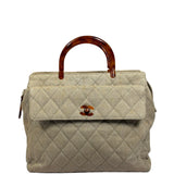 Chanel Vintage Beige Quilted Denim  Tortoise Tote 1996