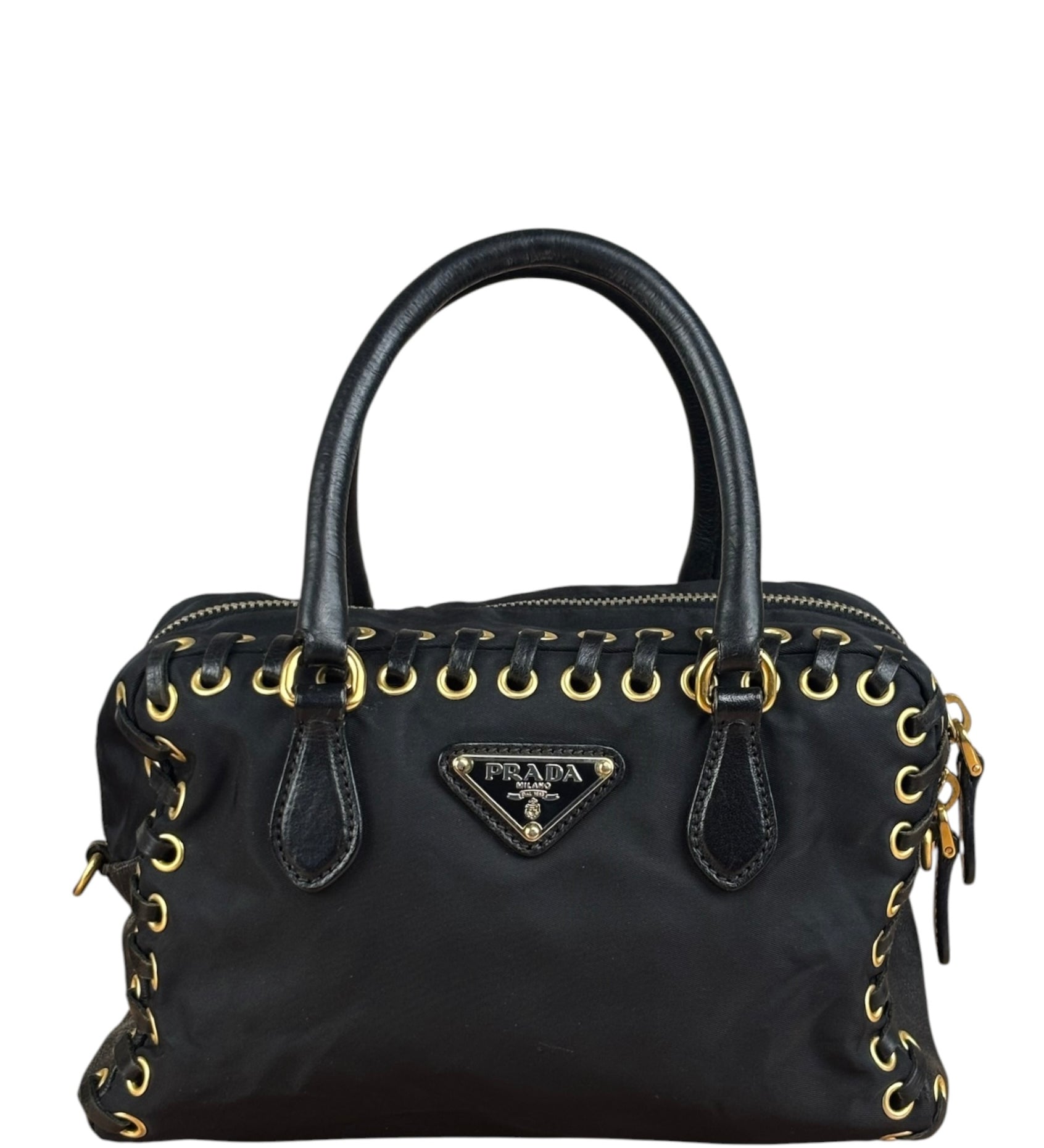 Prada Vintage Black Nylon Corset Lace-Up 2-Way Handbag