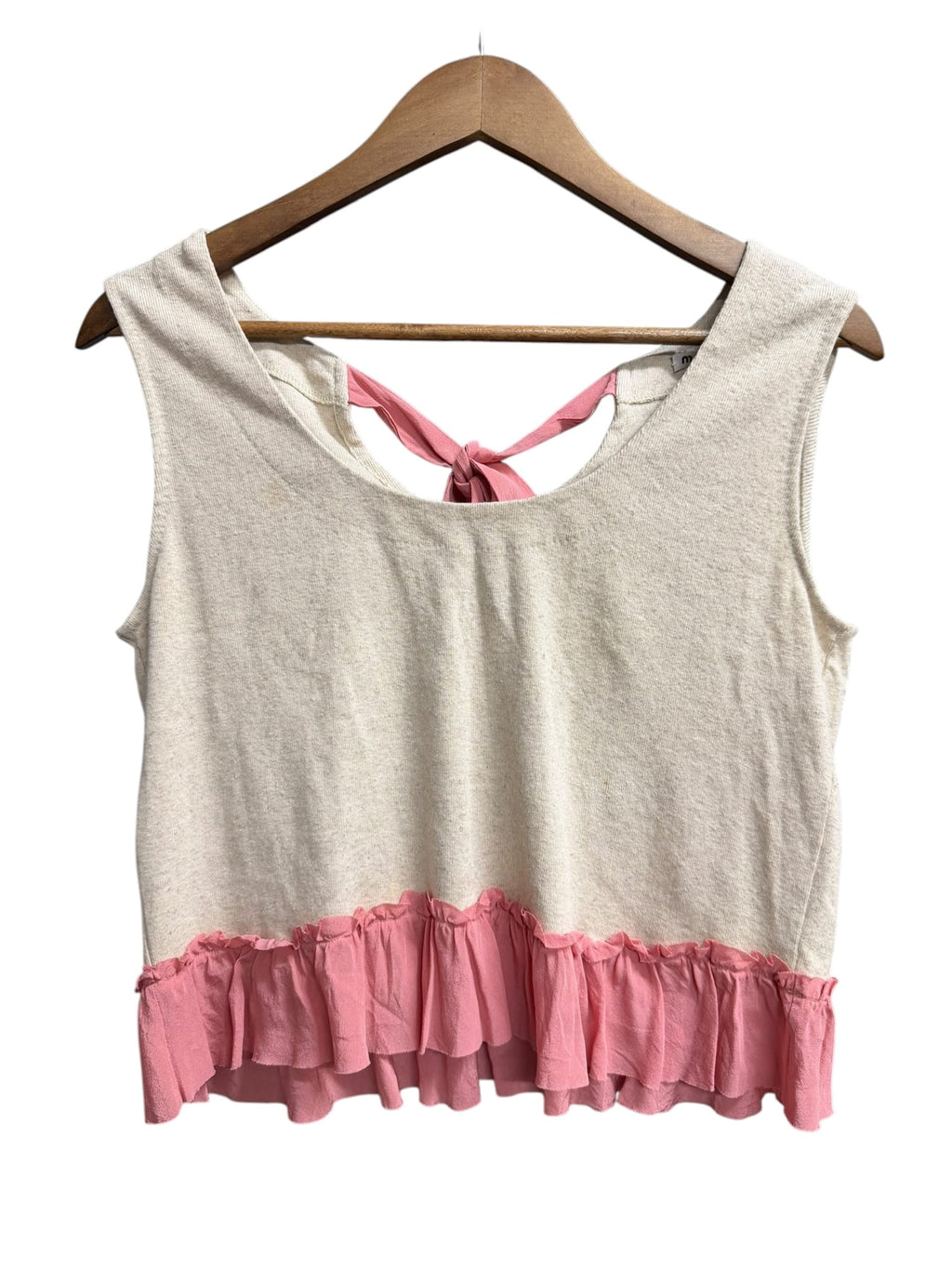 Miu Miu Pink/Beige Cotton Blend Ribbon Back Top