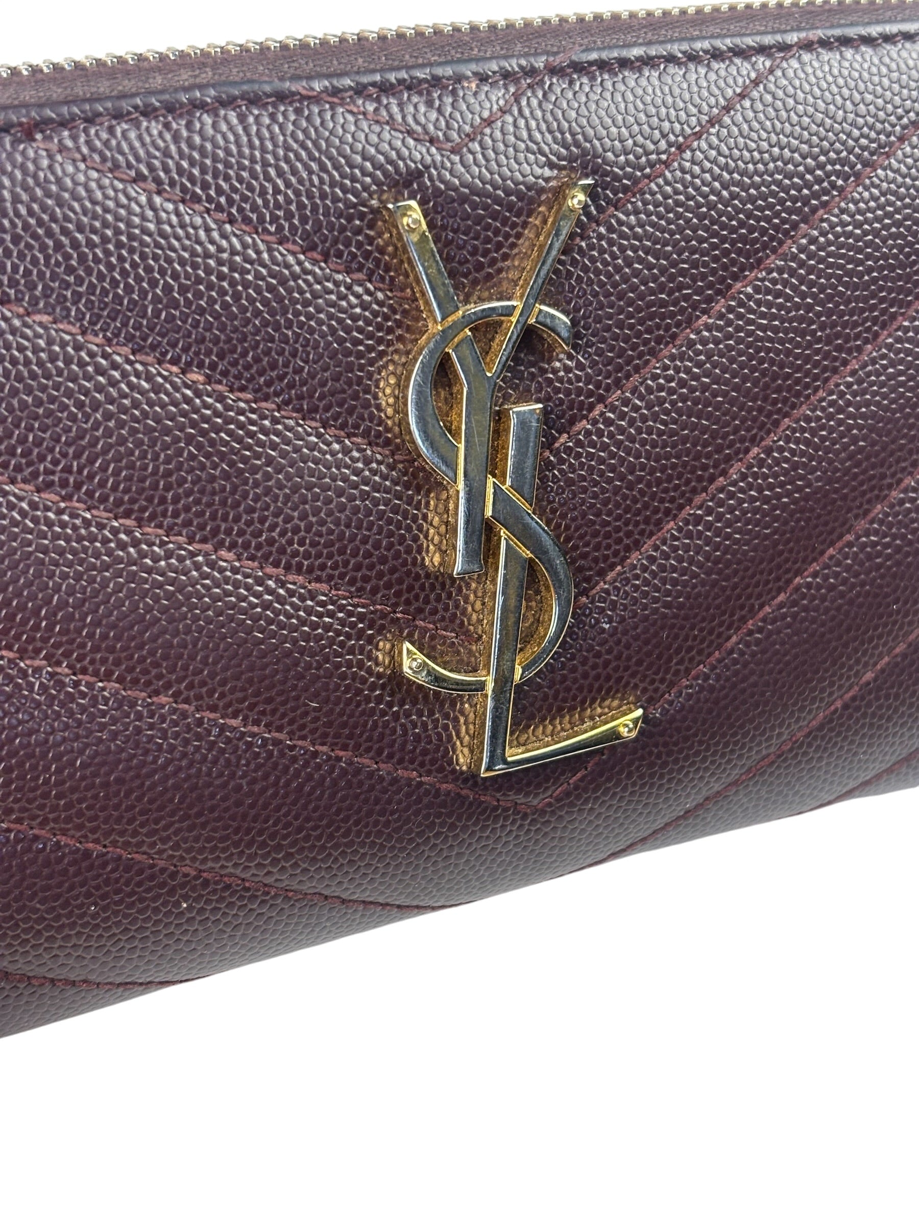Saint Laurent Plum Chevron Leather Long Zip Wallet