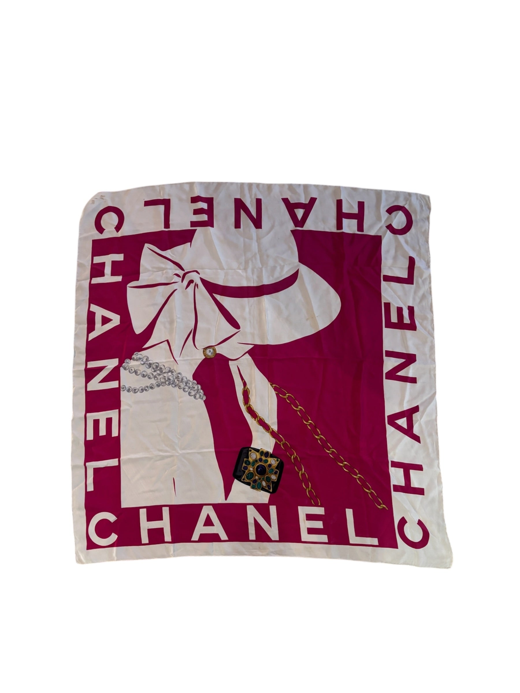 Chanel Vintage Large Block Text Logo Silk Scarf