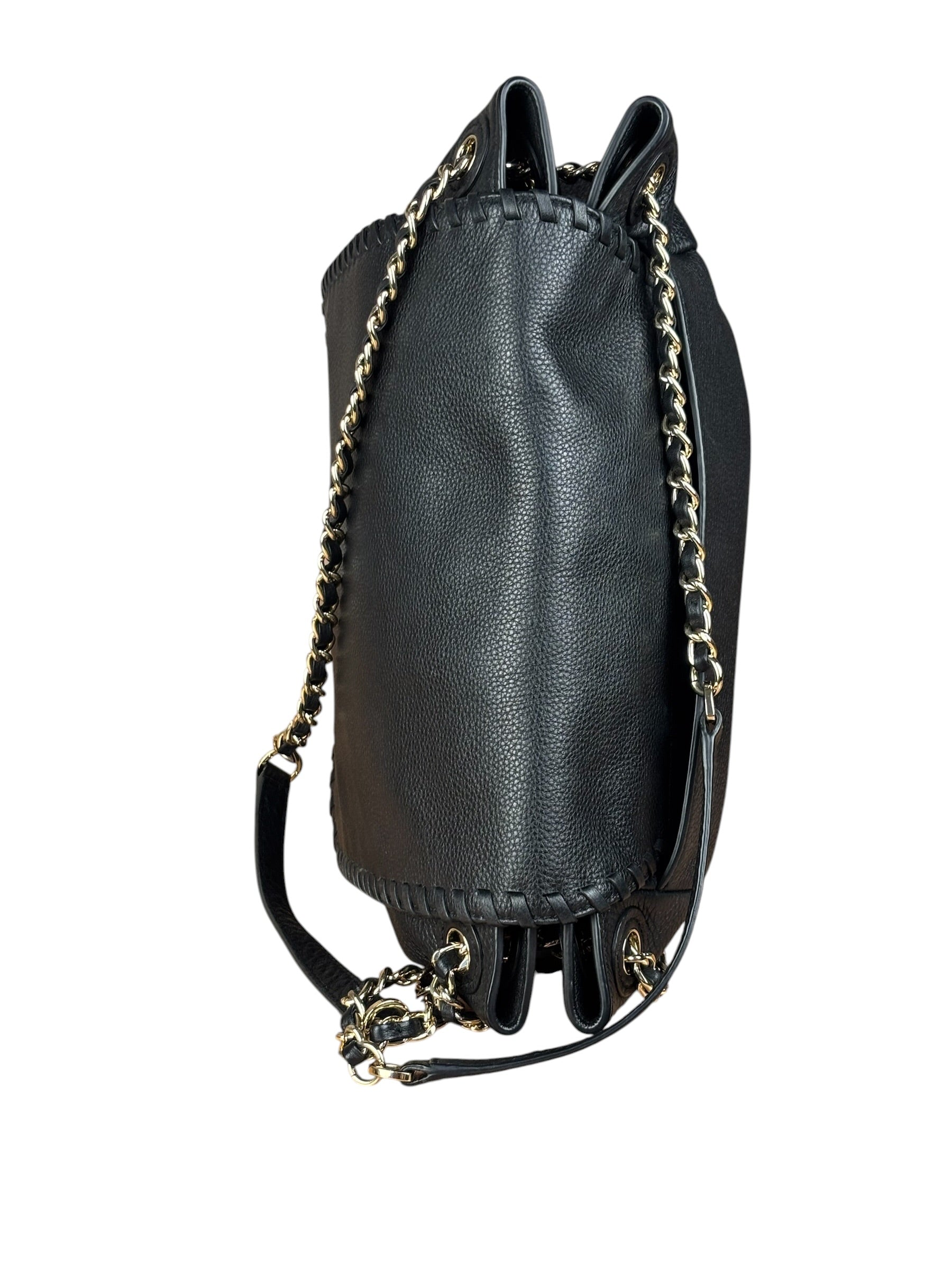 Tory Burch Black Marion Whipstitch Flap Shoulder Bag