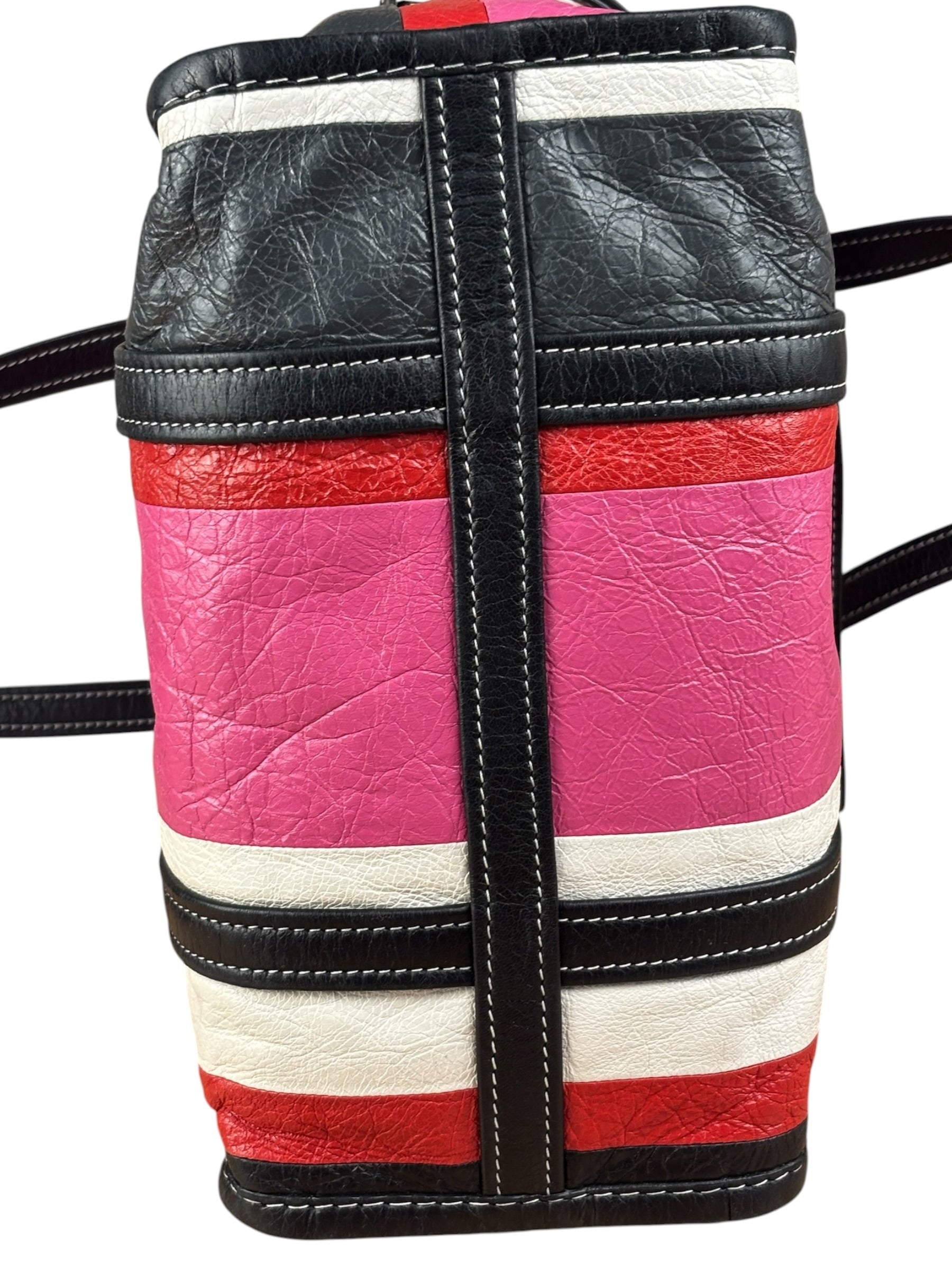 Balenciaga Multi-Color Vertical Stripe Bazar Shopper Two-Way Bag