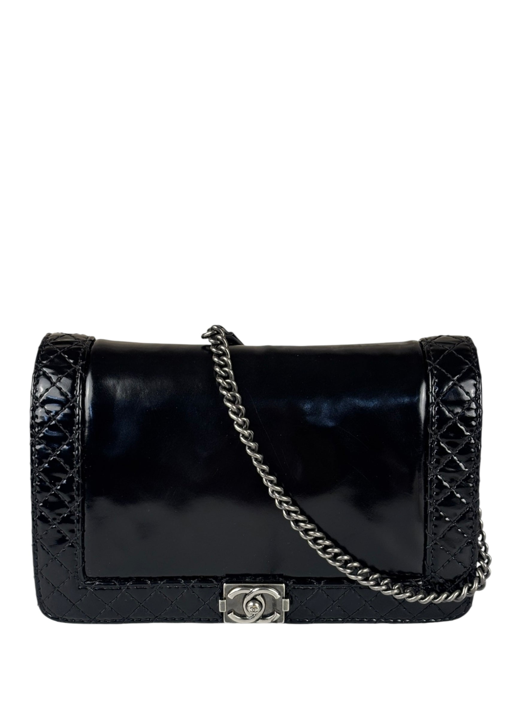 Chanel Black Patent Leather Boy Wallet on Chain Bag 2014