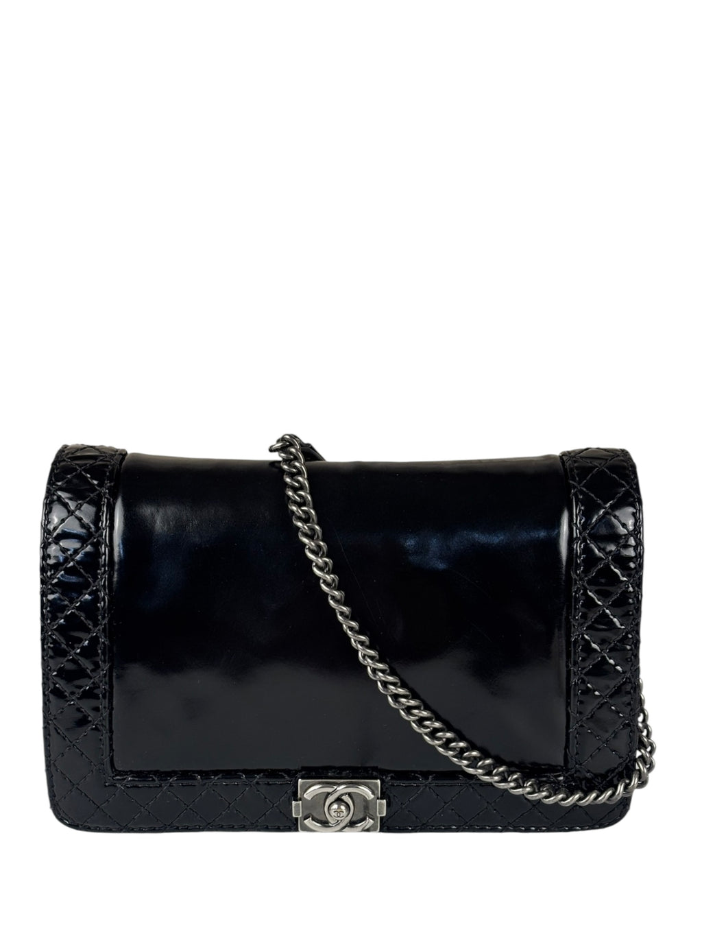 Chanel Black Patent Leather Boy Wallet on Chain Bag 2014