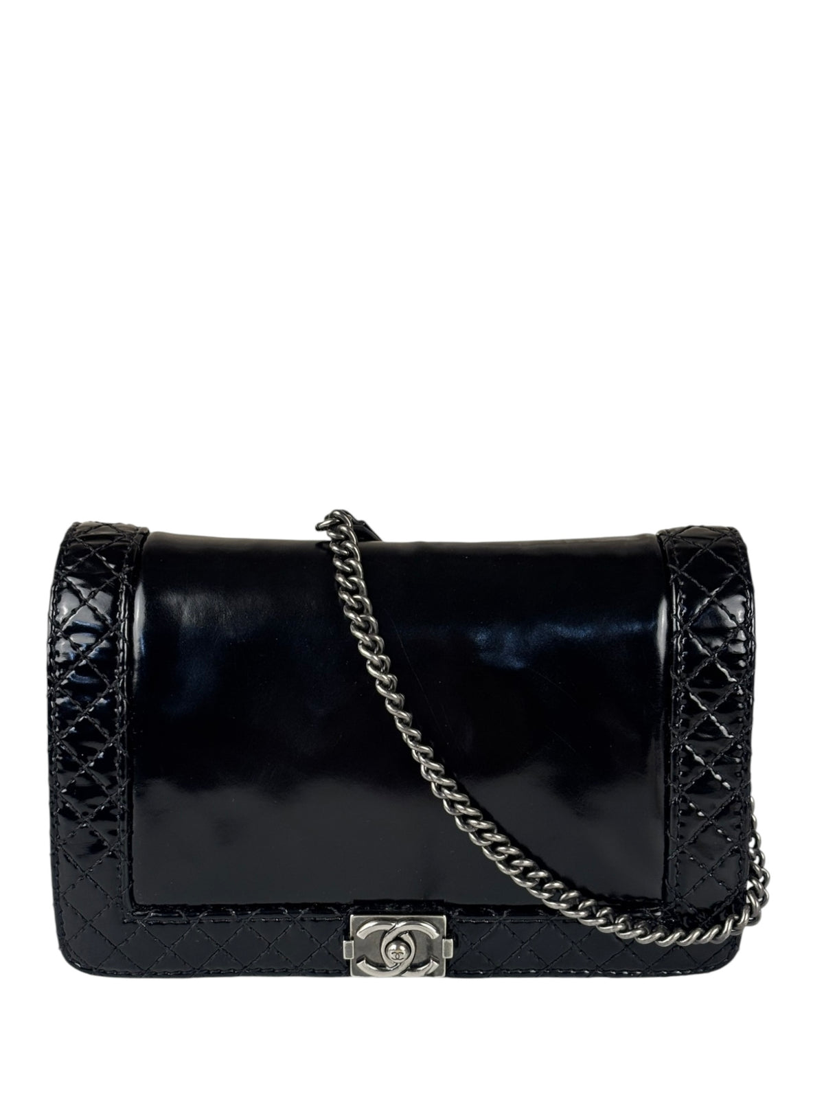Chanel Black Patent Leather Boy Wallet on Chain Bag 2014