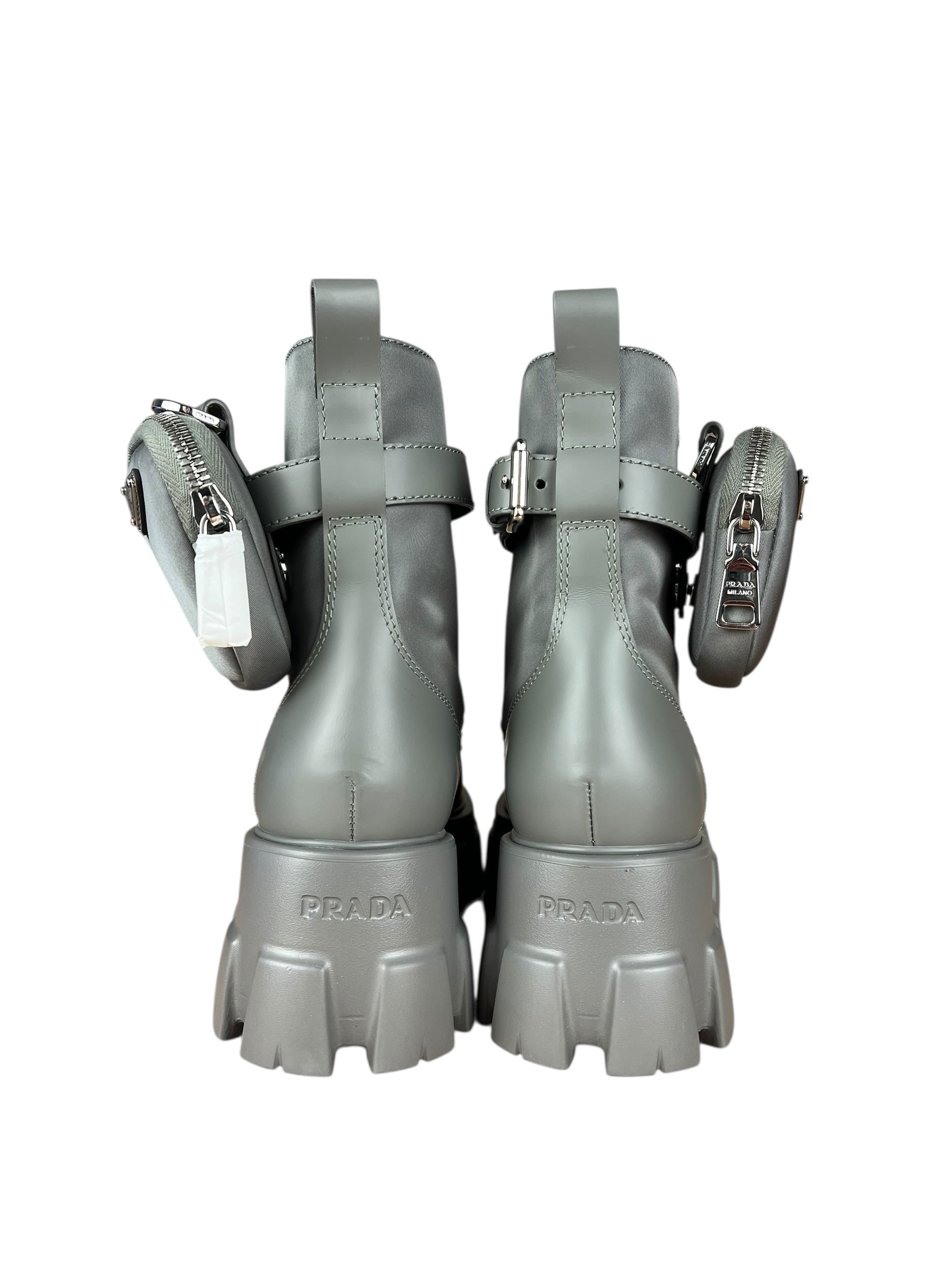 Prada Monolith Leather and Re-Nylon Pouch Boots