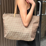 Fendi Vintage FF Canvas Print Zip Shoulder Tote