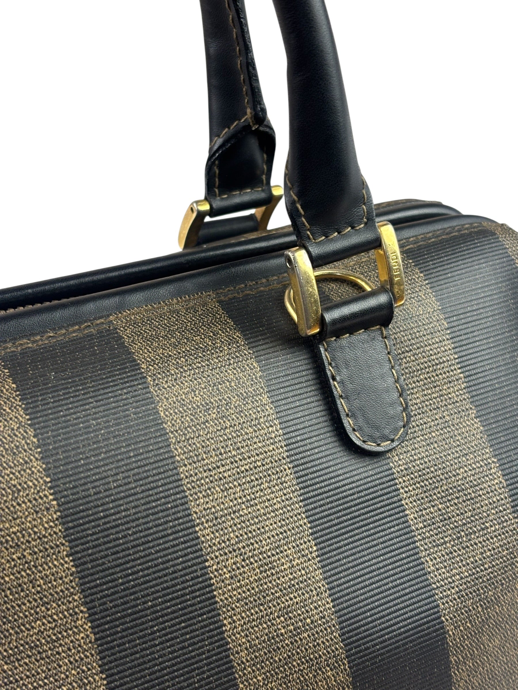 Fendi Brown/Black Leather Pequin Boston Bag
