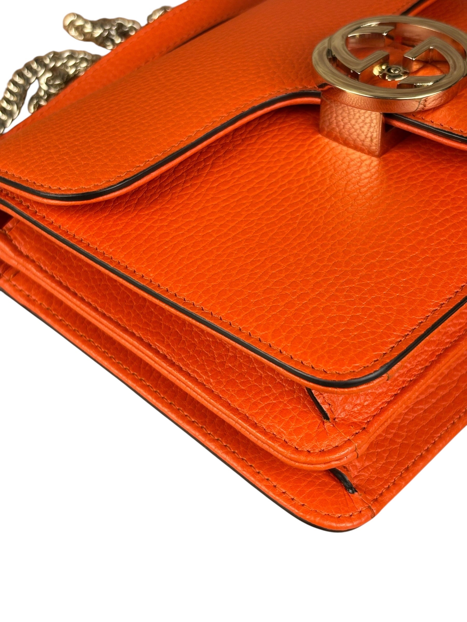 Gucci Orange Leather G Dollar Interlocking Small Shoulder Bag