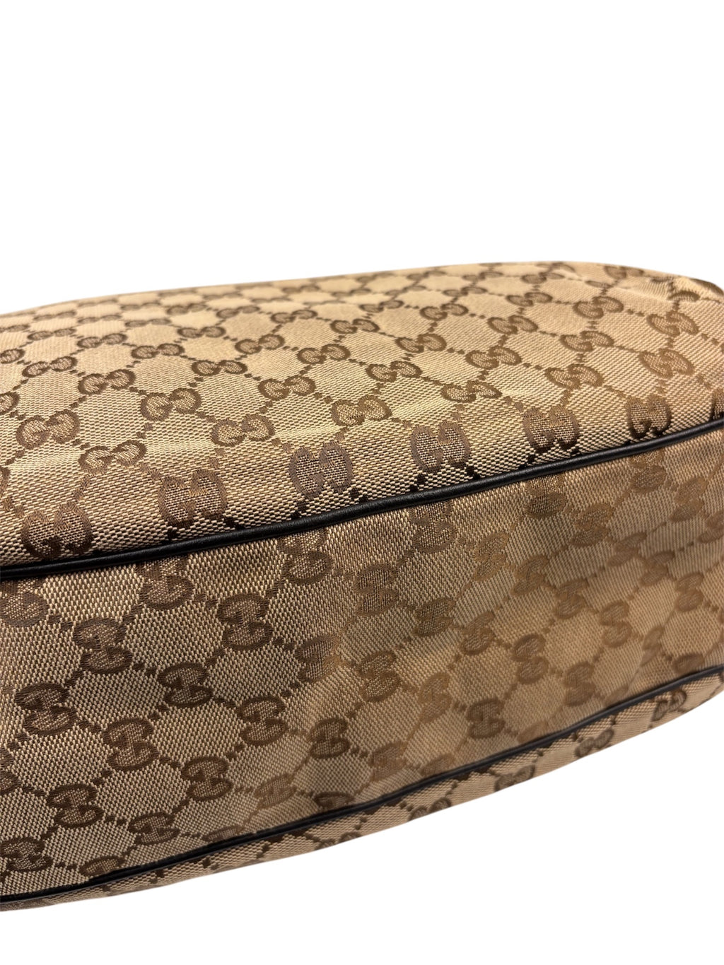 Gucci Beige/Brown Leather Trim Large Ladies Web Hobo Bag