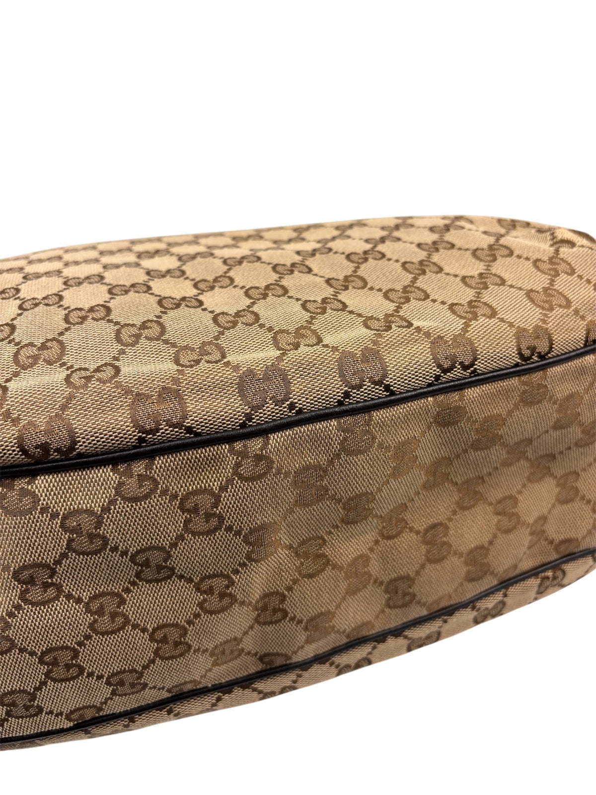 Gucci Beige/Brown Leather Trim Large Ladies Web Hobo Bag