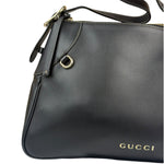 Gucci Black Leather GG Emblem Hobo Bag