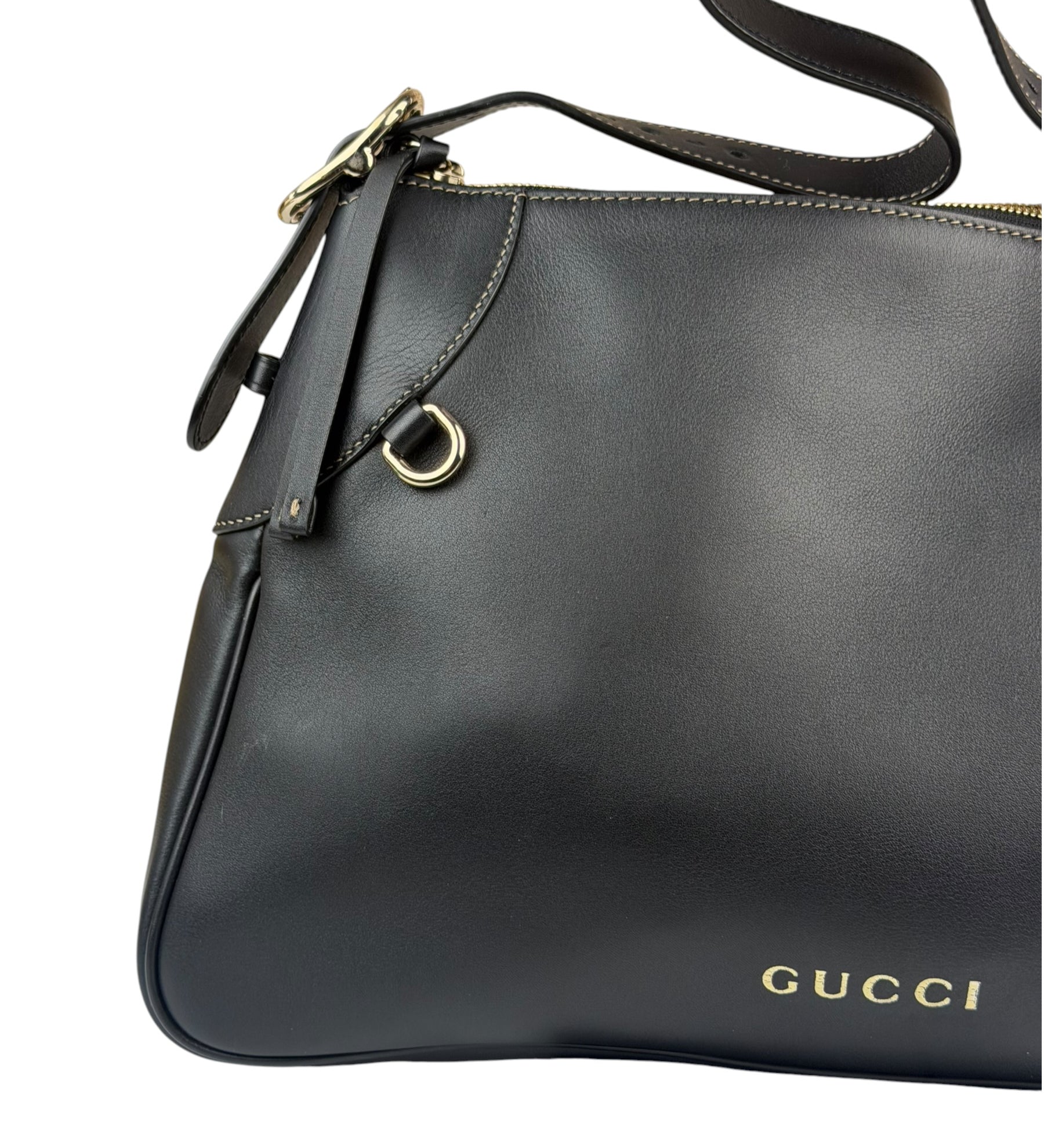 Gucci Black Leather GG Emblem Hobo Bag