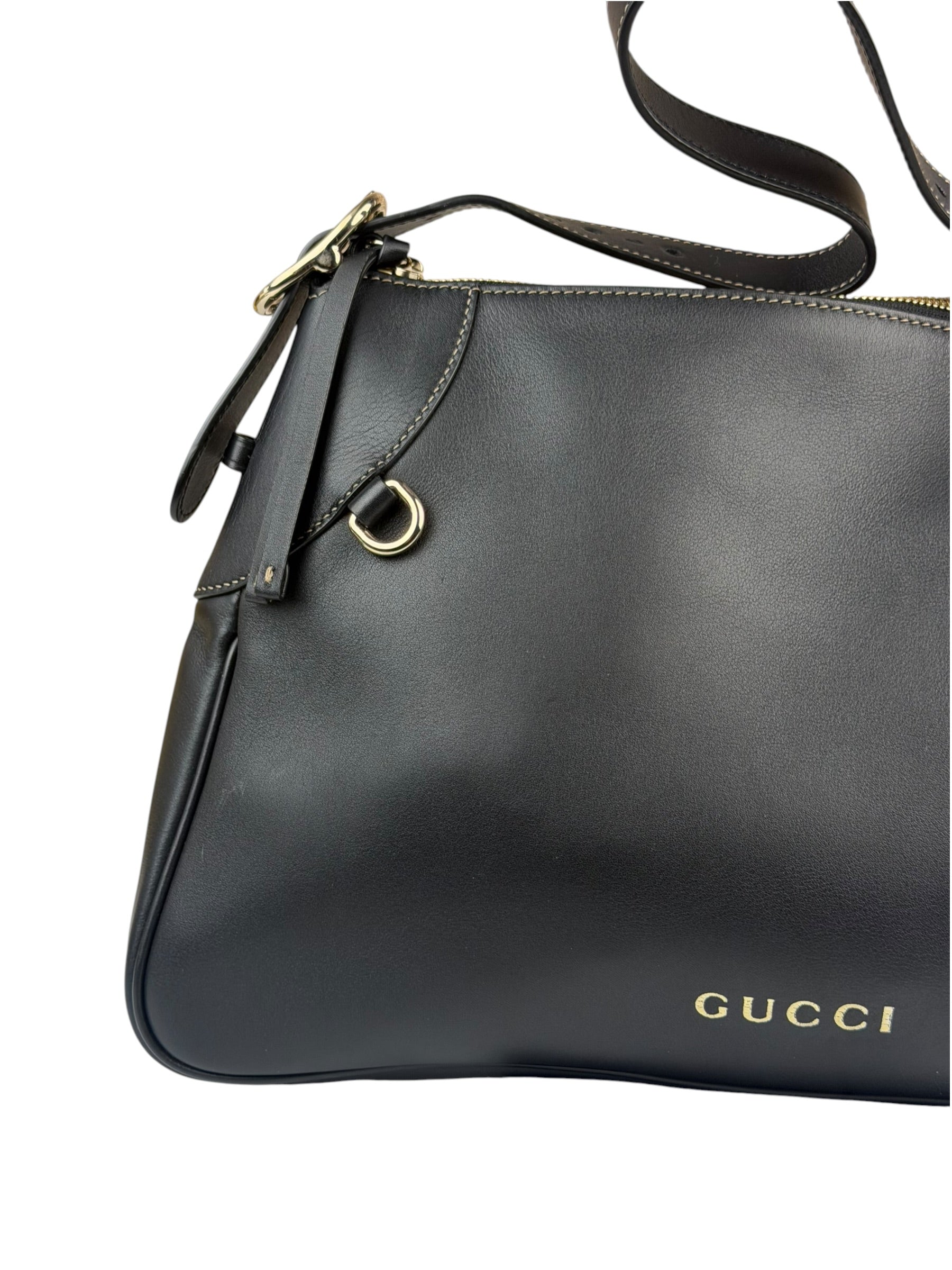 Gucci Black Leather GG Emblem Hobo Bag