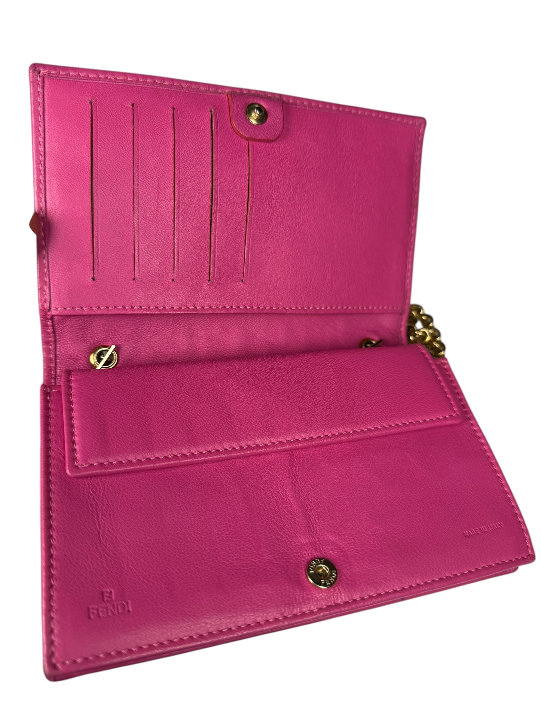 Fendi Roma Pink Leather Embossed Wallet on Chain