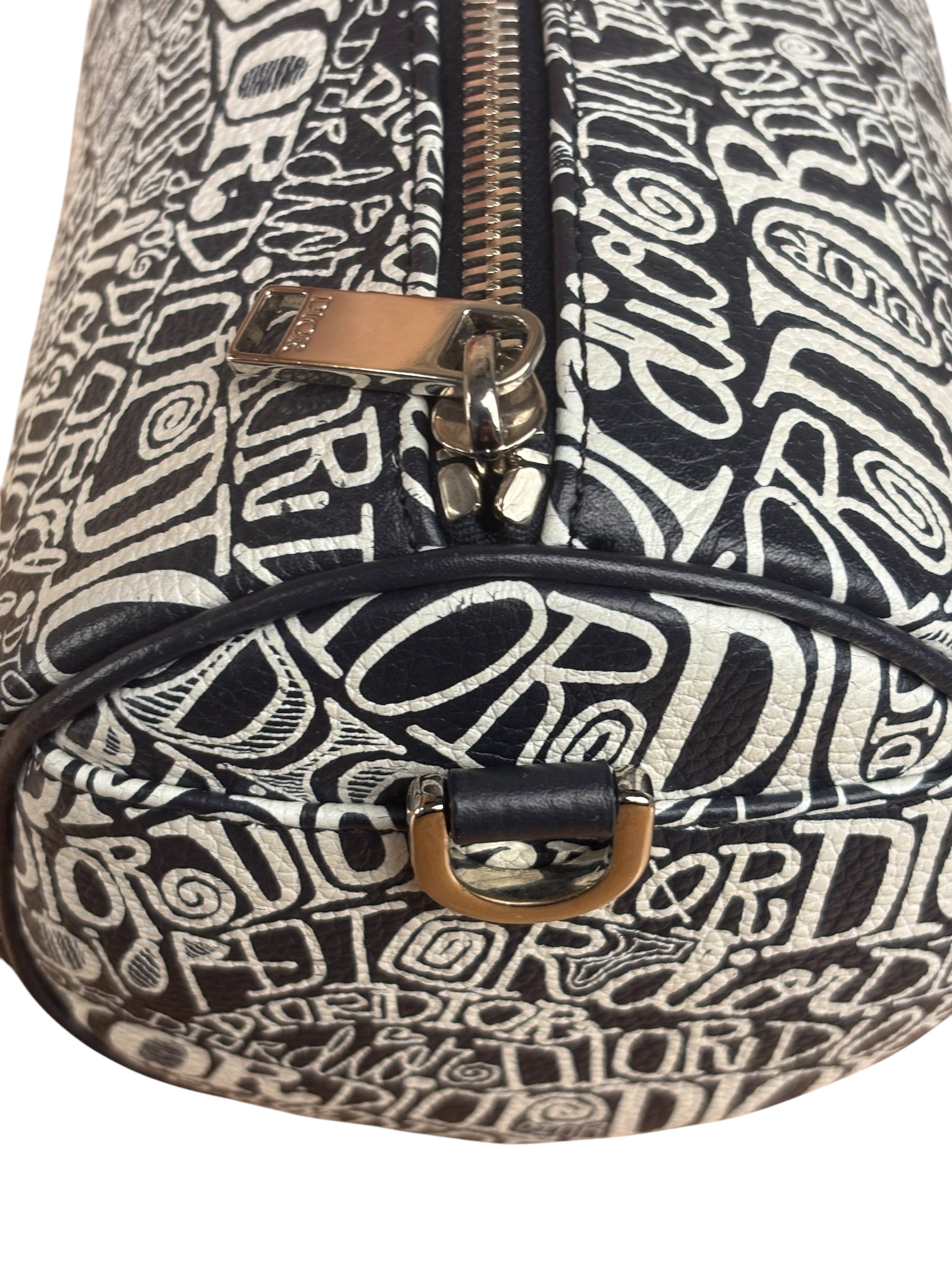 Dior Black/White Shawn Stussy Curvy Script Roller Bag