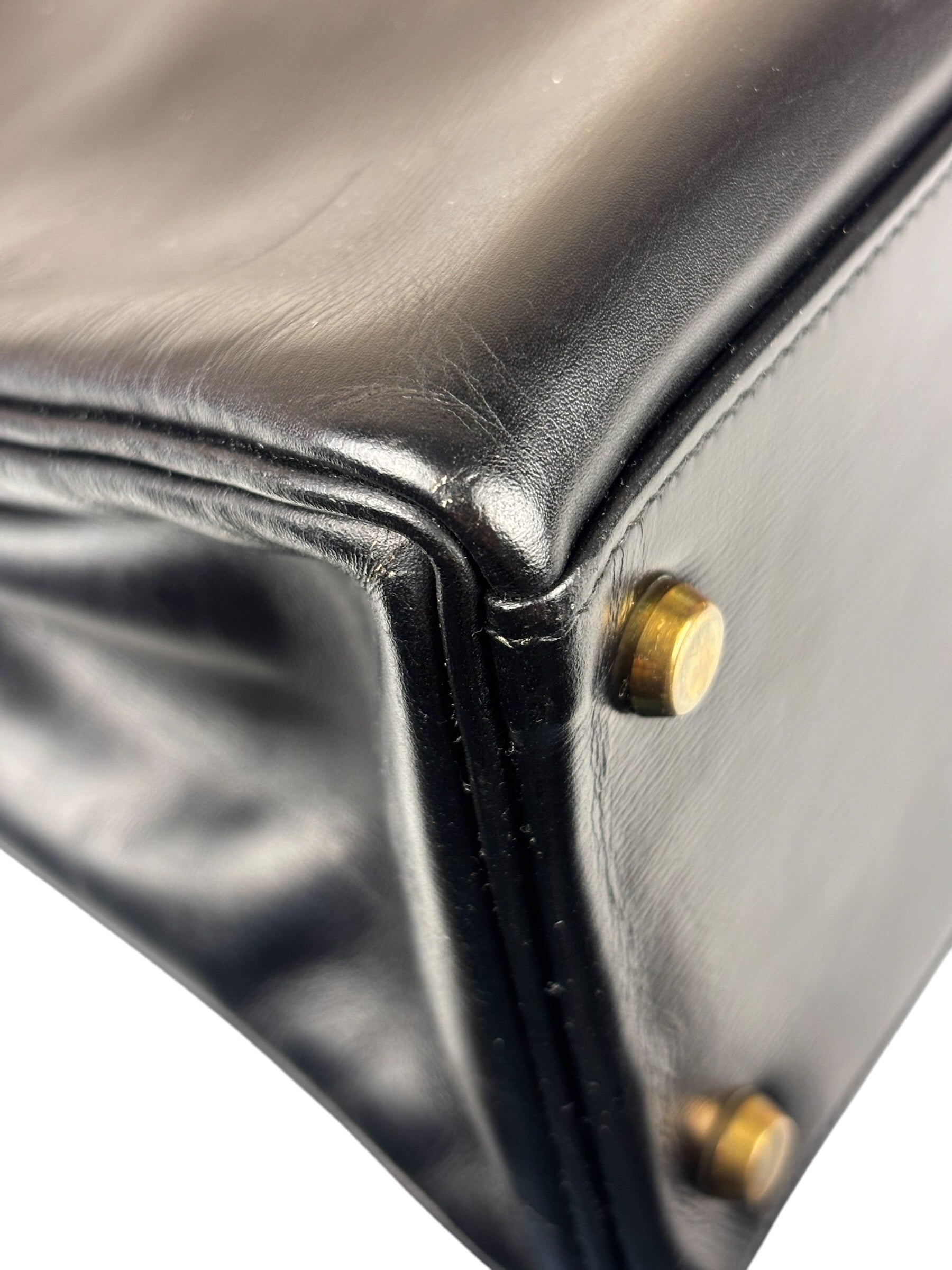 Hermes Black Box Leather Kelly 32 Handbag 1979