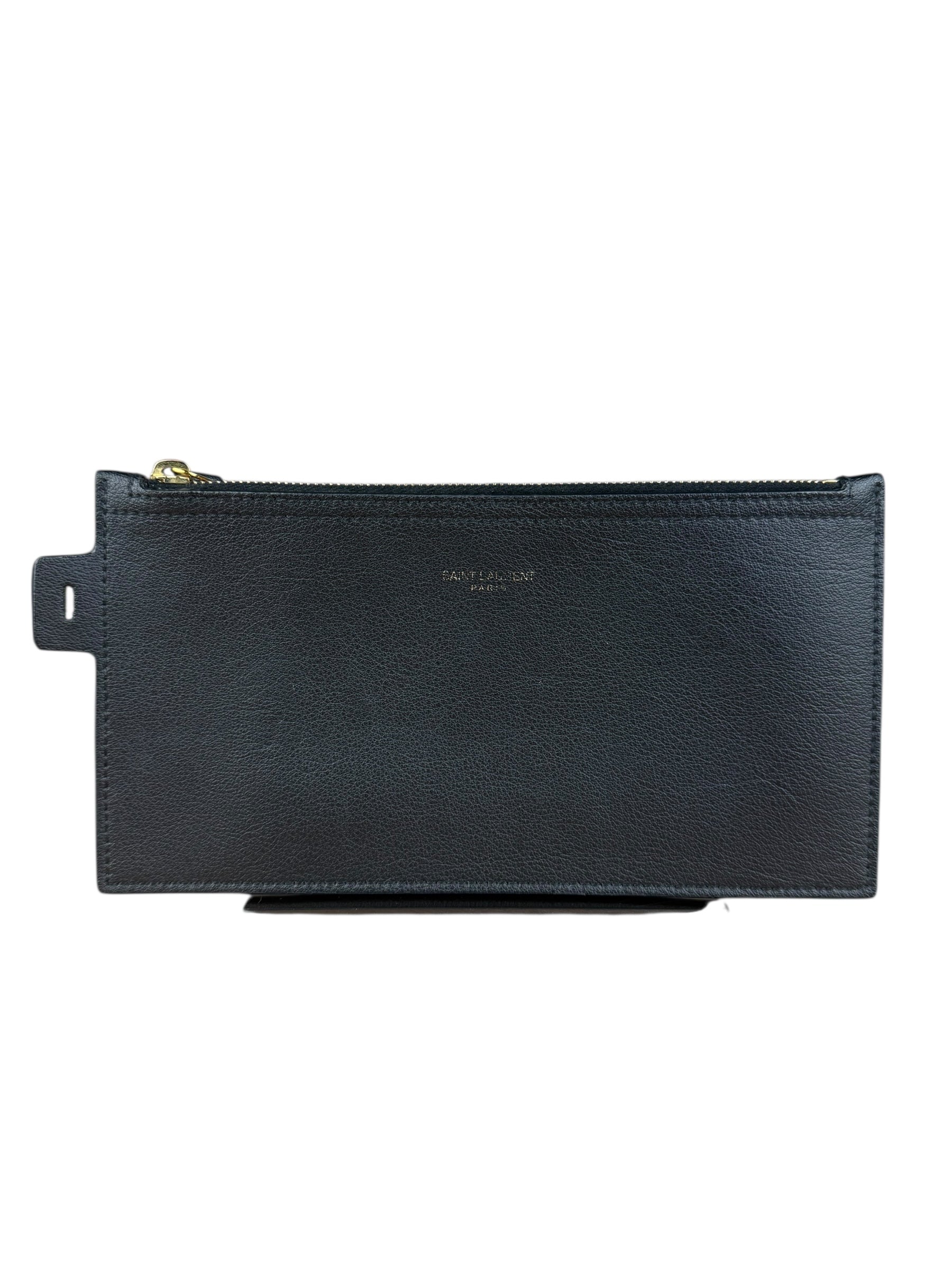 Saint Laurent Black Leather Zip Pouch