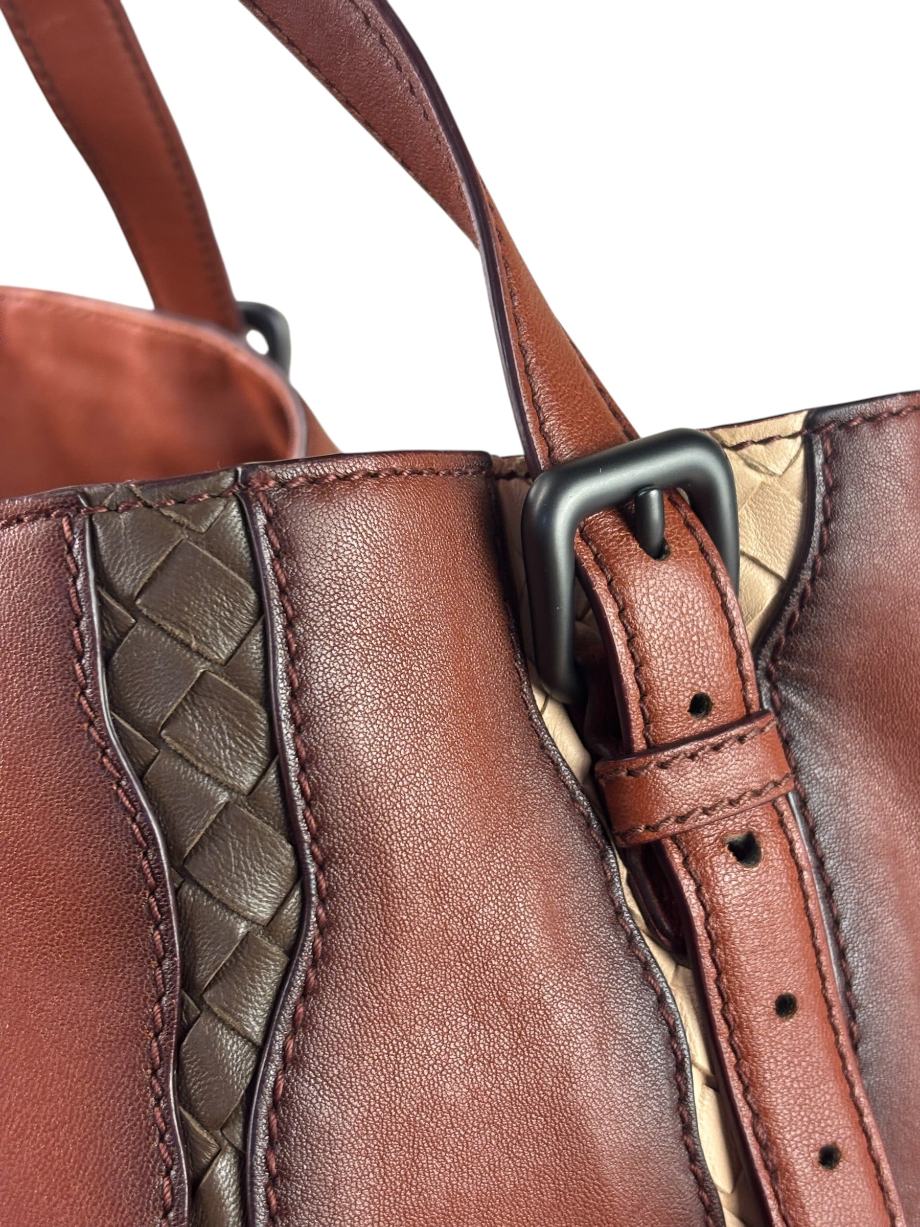 Bottega Veneta Brown Leather Intrecciato Trim Cesta Tote