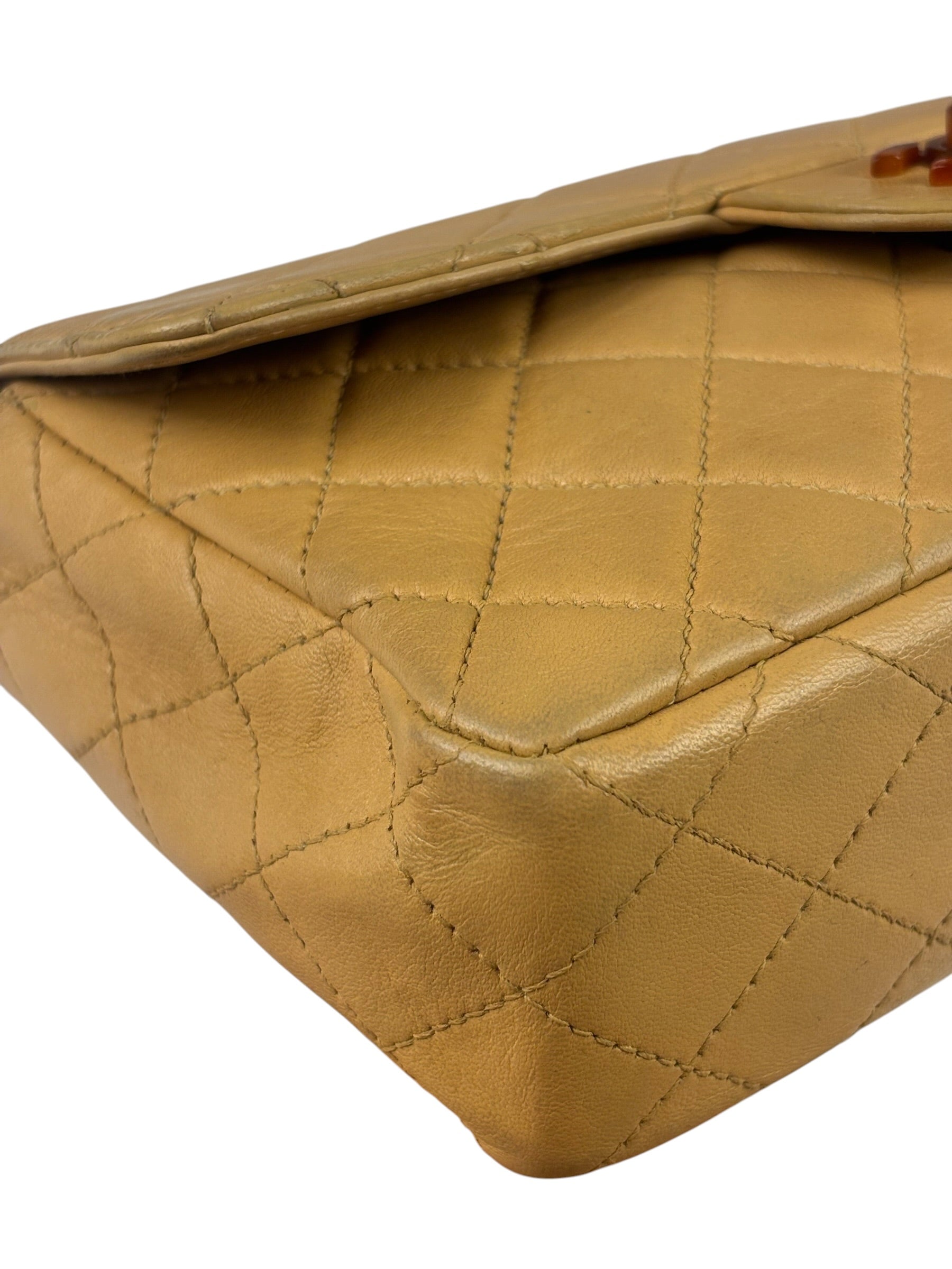 Chanel Beige Quilted Lambskin Tortoiseshell Chain Flap 1996