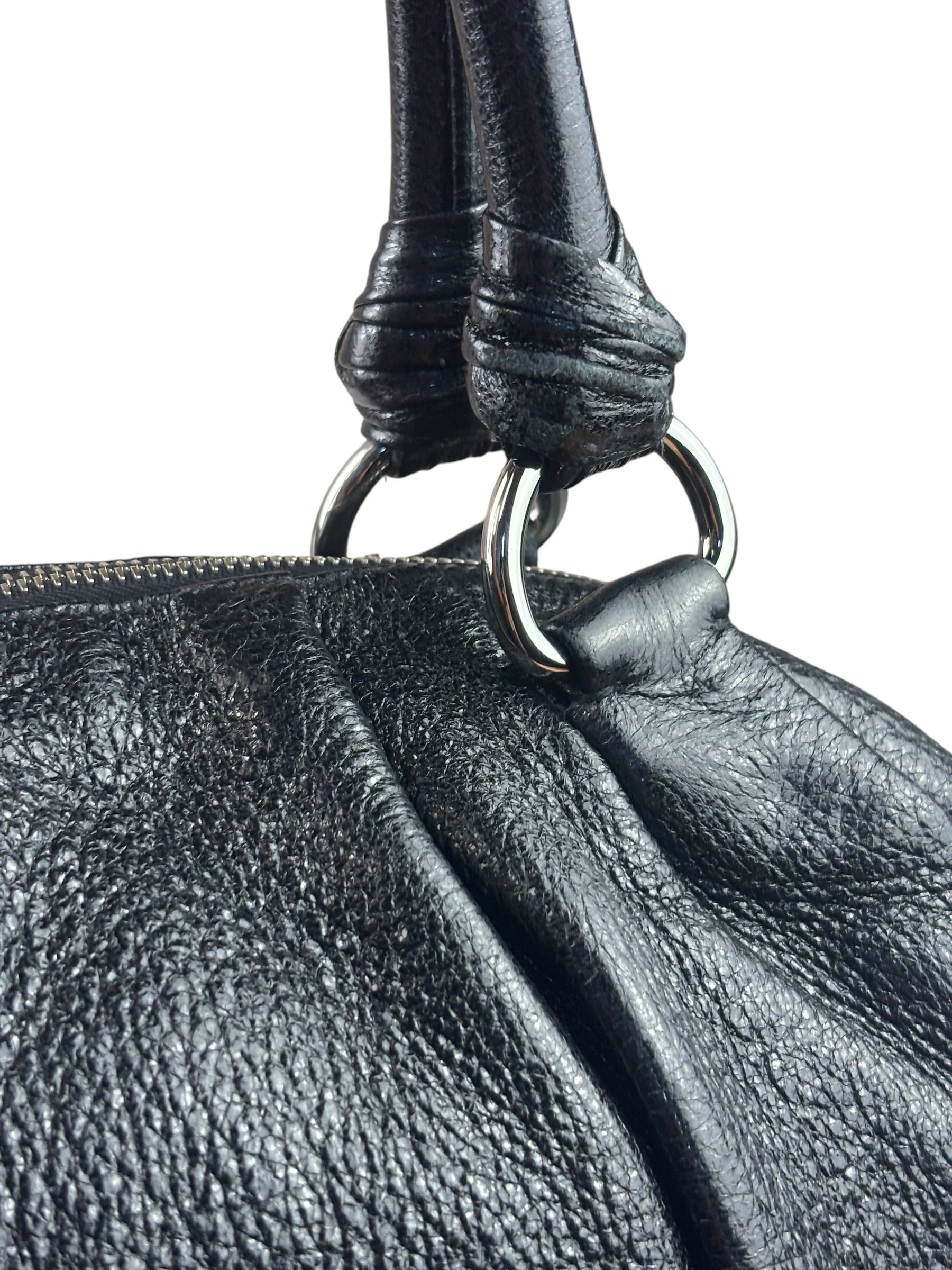 Prada Shiny Black Cervo Pleated Shoulder Bag