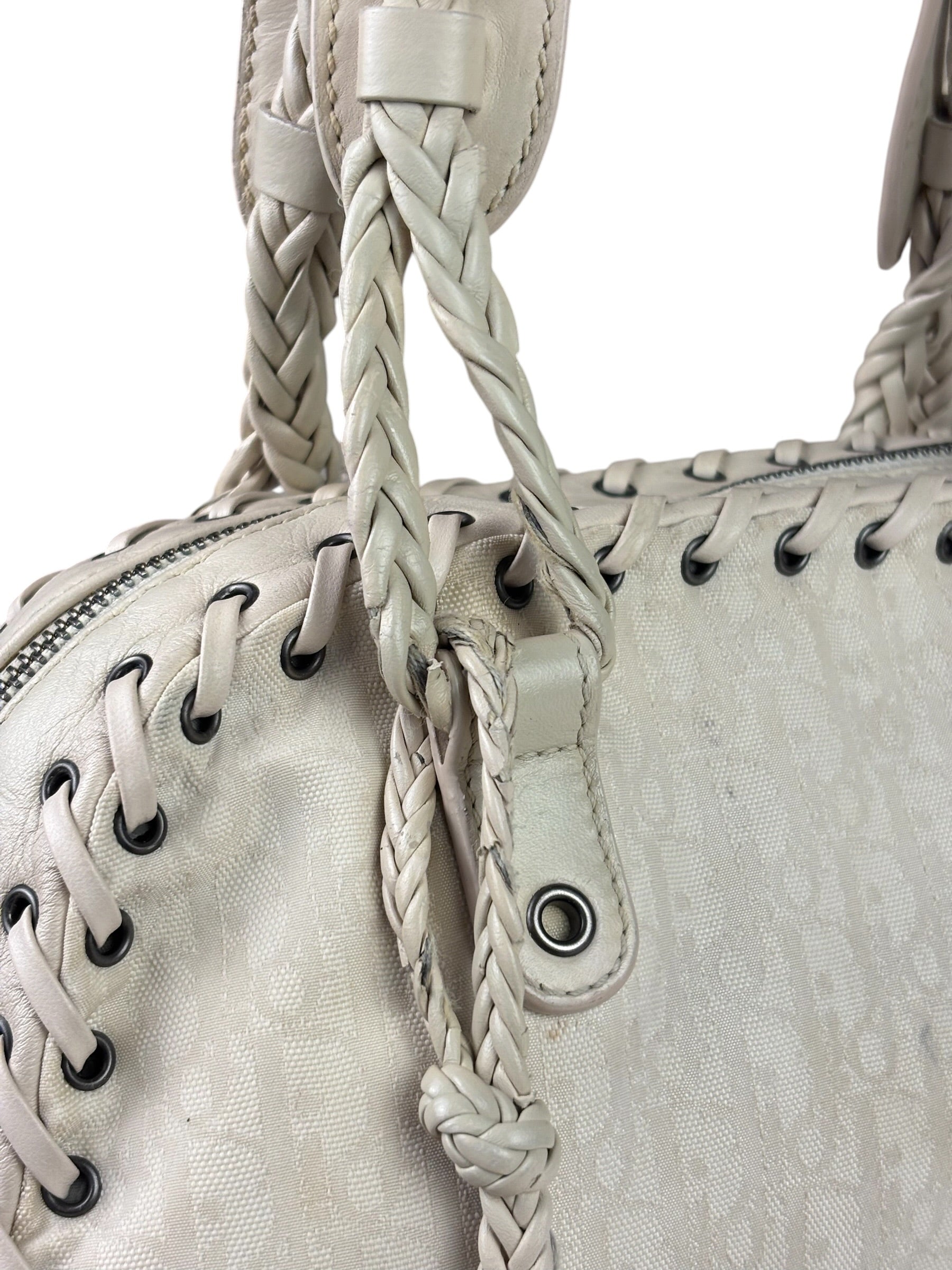 Christian Dior Cream Leather Braided Ethnic Shoulder Bag