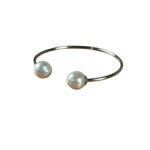 Silver-Toned Real Pearl Bangle Bracelet