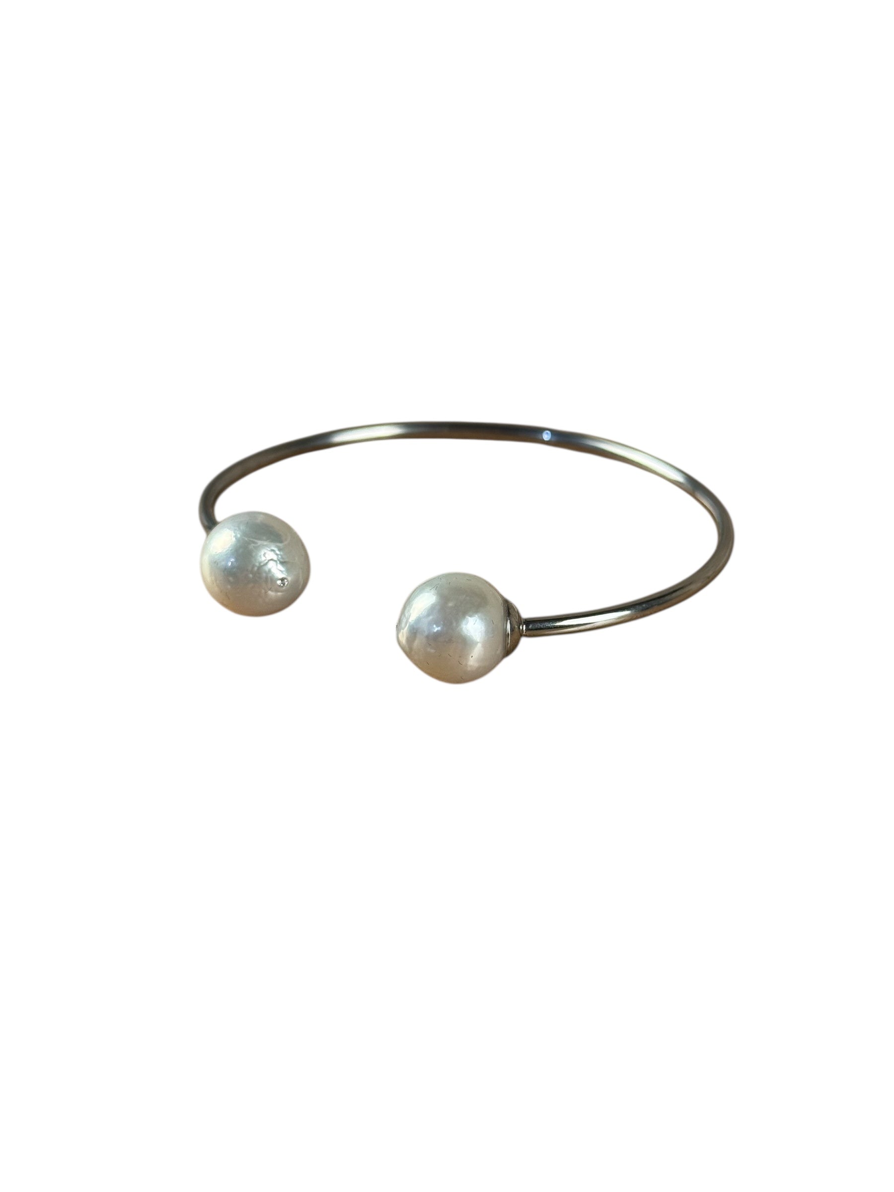 Silver-Toned Real Pearl Bangle Bracelet