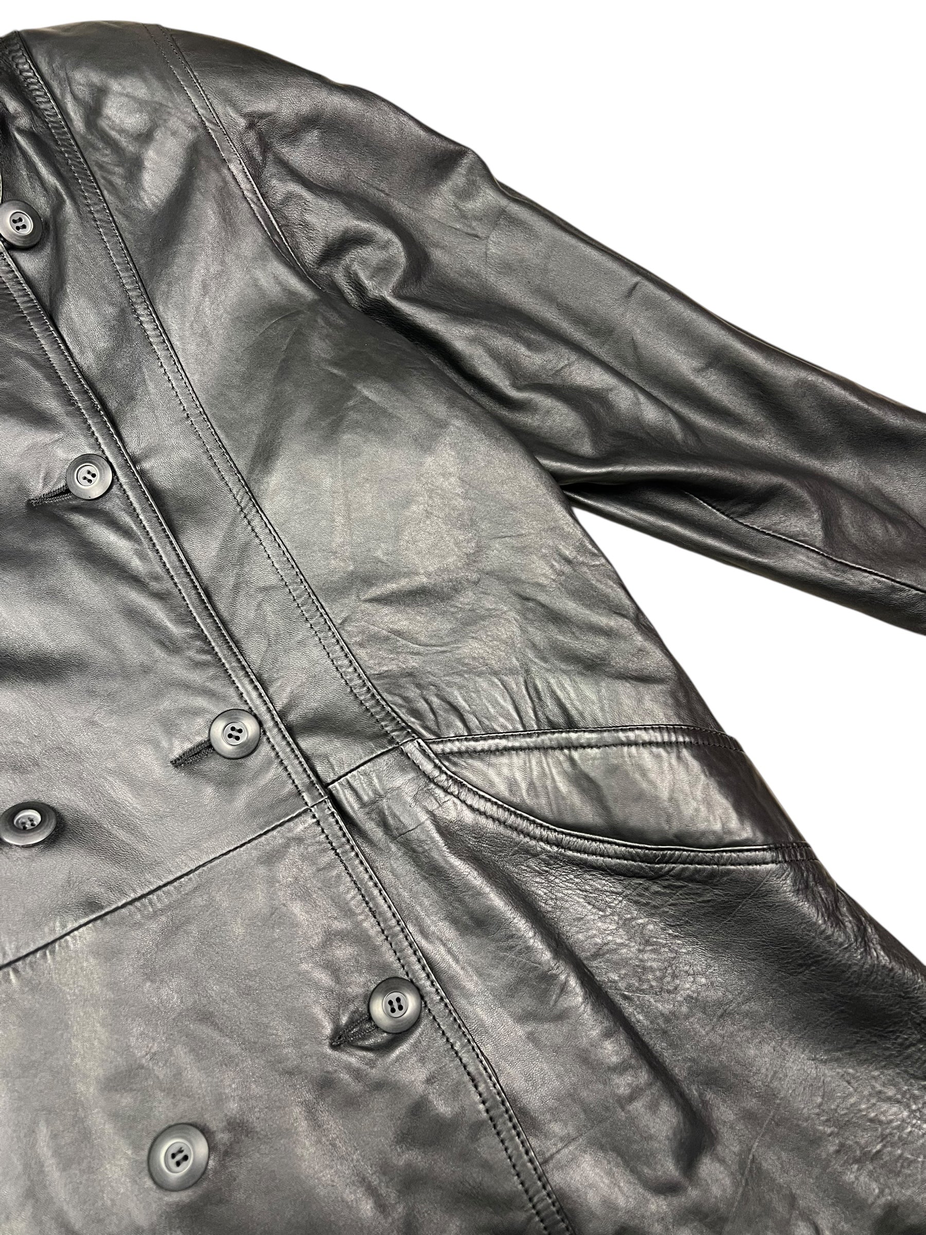 Vintage Black Vegan Leather Long Coat