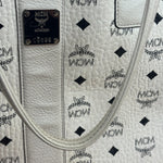 MCM White Leather Reversible Liz Shopper In Visetos Tote Bag