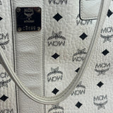 MCM White Leather Reversible Liz Shopper In Visetos Tote Bag