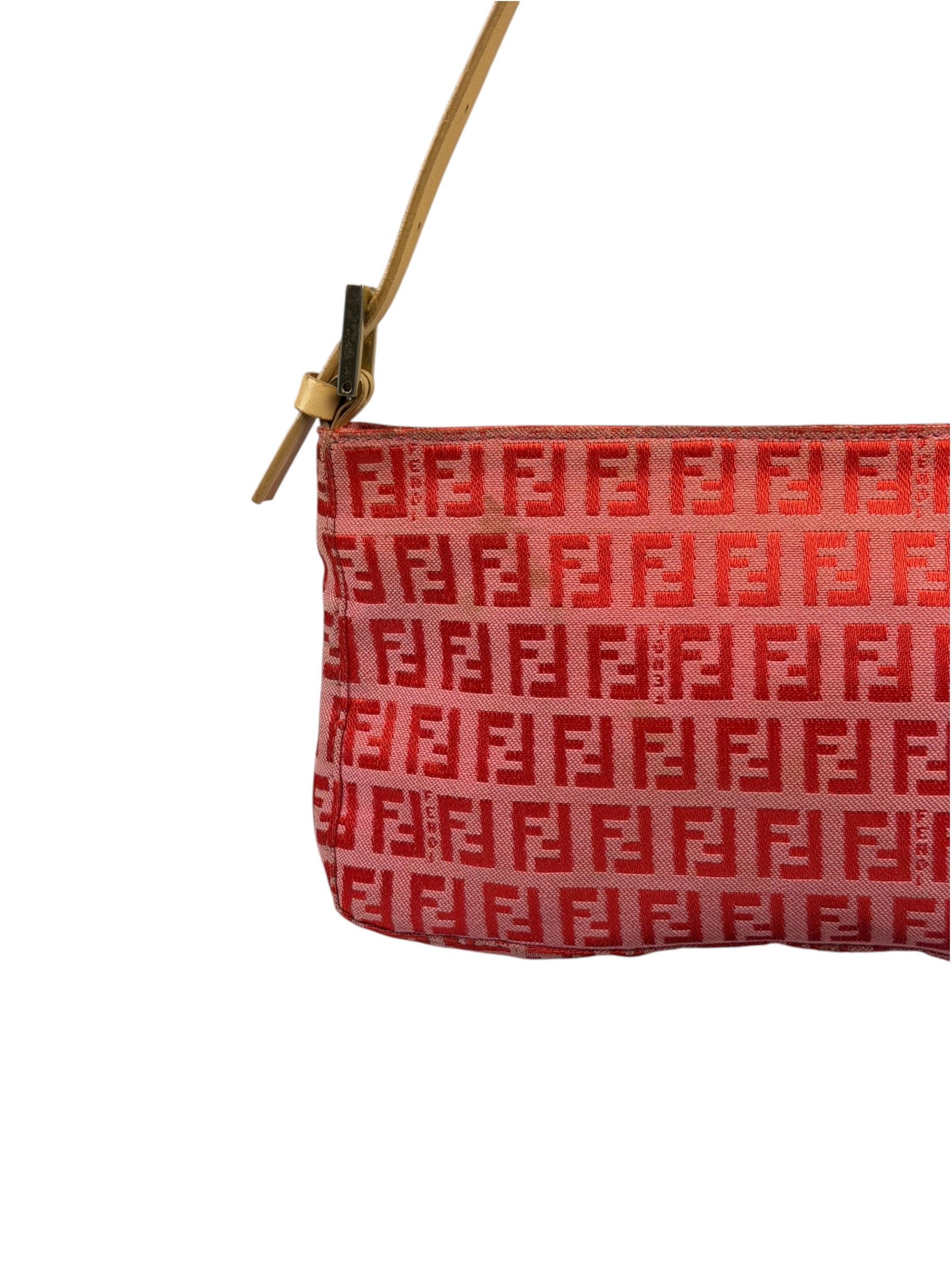 Fendi Pink/Red Zucca Leather Trim Pochette