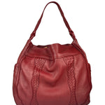 Bottega Veneta Red Leather Intrecciato Trim Hobo Bag