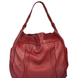 Bottega Veneta Red Leather Intrecciato Trim Hobo Bag