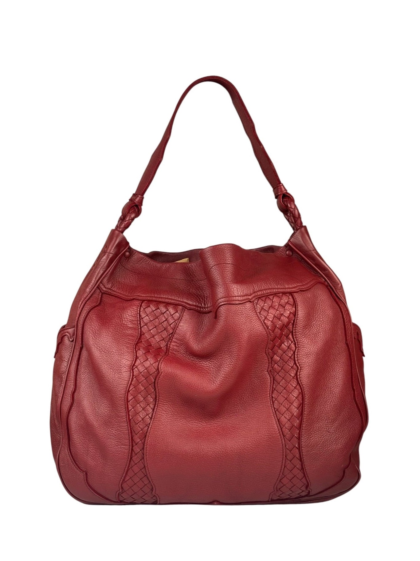 Bottega Veneta Red Leather Intrecciato Trim Hobo Bag