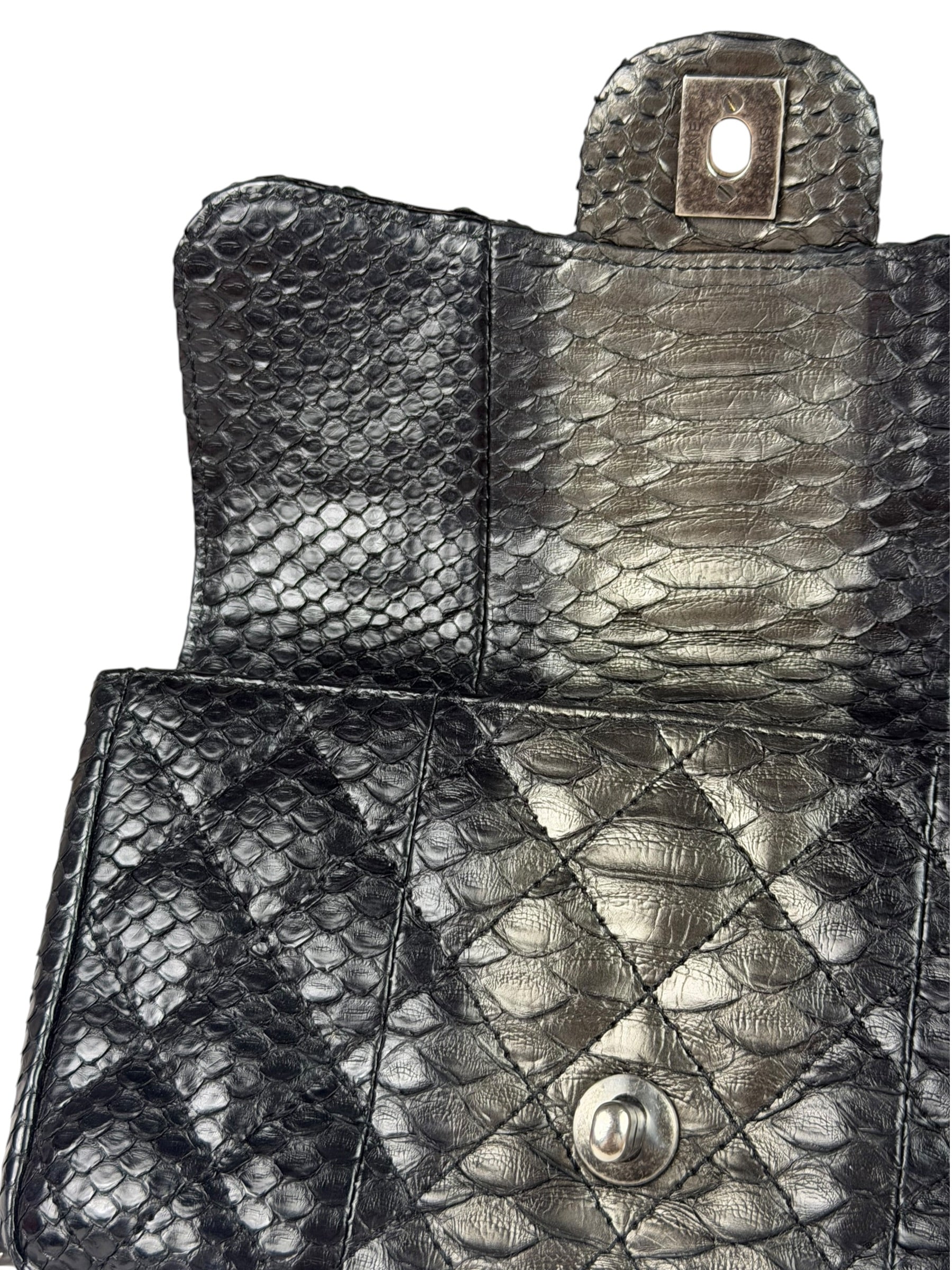 Chanel Black Python Leather Kiss-Lock Flap Bag 2015