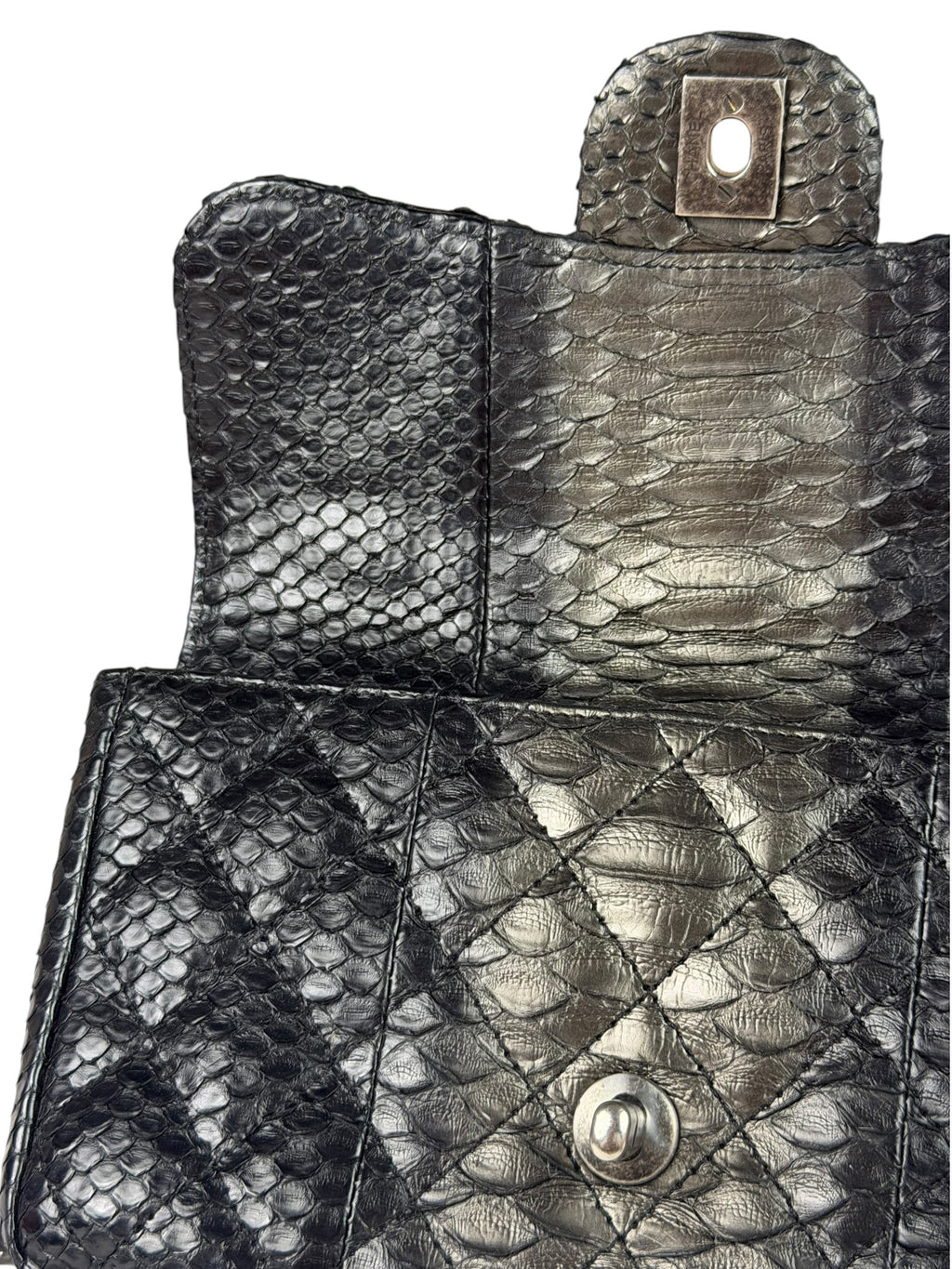Chanel Black Python Leather Kiss-Lock Flap Bag 2015
