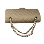 Chanel Beige Jersey Leather Trim Classic Double Flap Bag 2005
