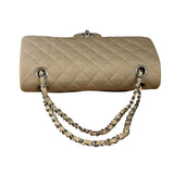 Chanel Beige Jersey Leather Trim Classic Double Flap Bag 2005