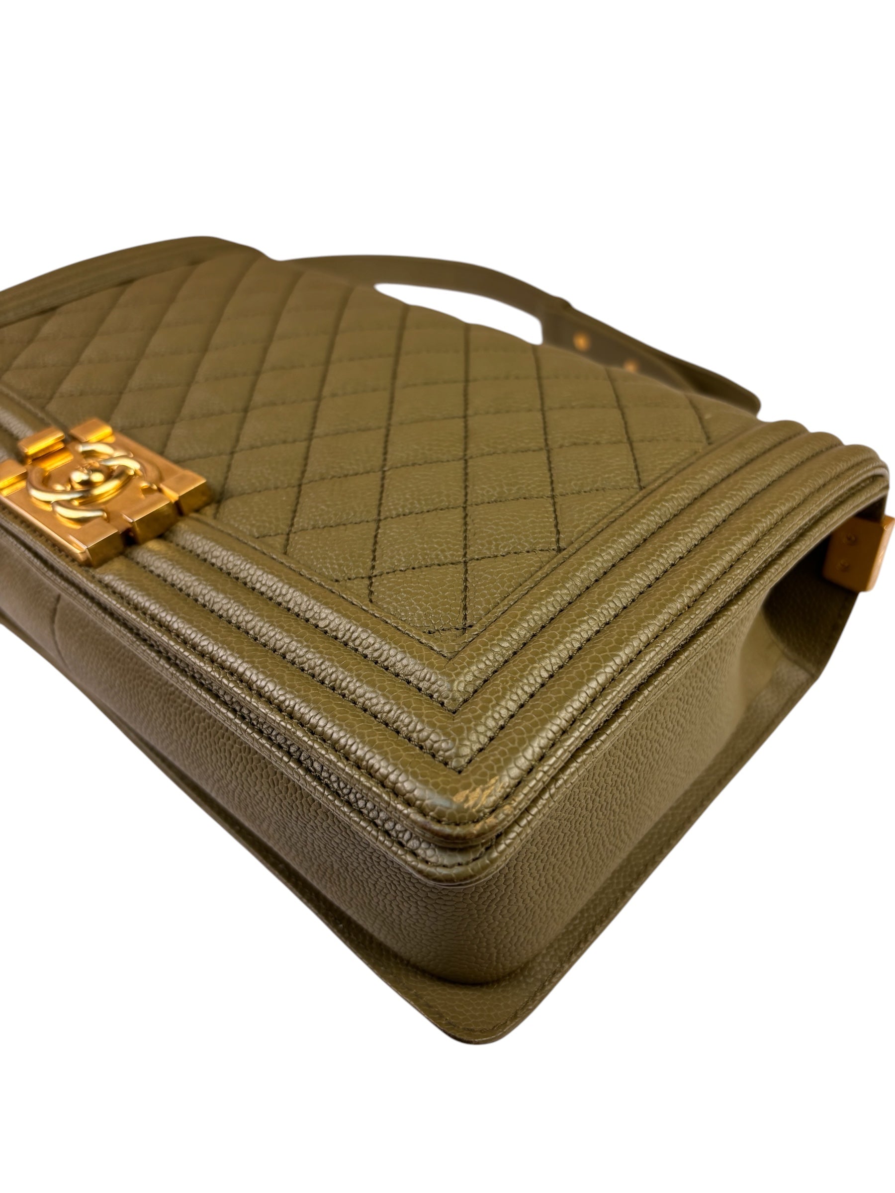 Chanel Olive Green Quilted Caviar Boy Flap Bag 2017