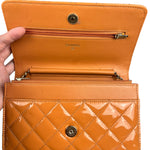 Chanel Orange Patent Leather Flap Wallet on Chain Bag