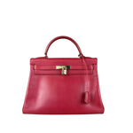Hermes Kelly 32 Courchevel Rouge Vif Gold Handbag 1997