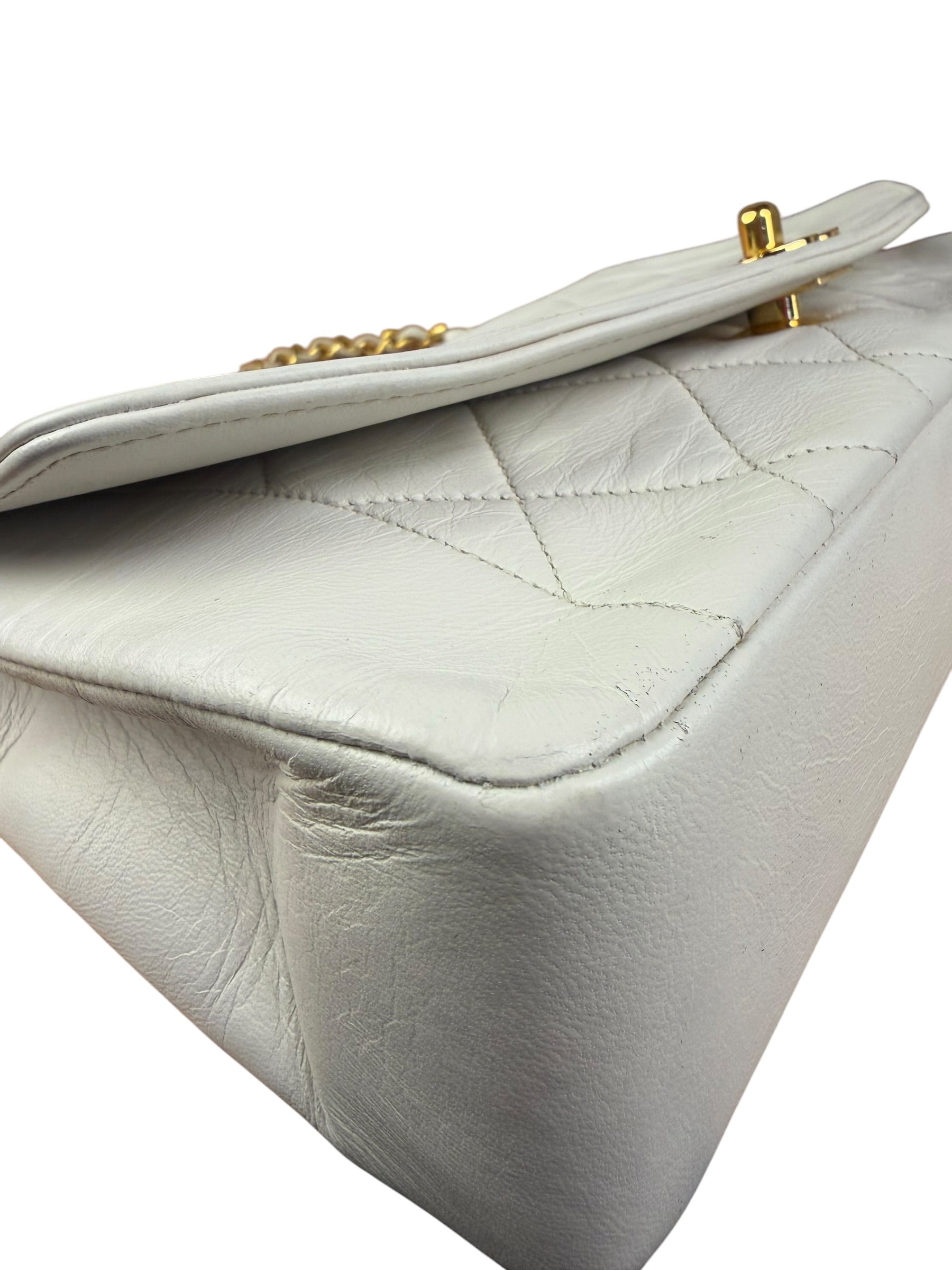 Chanel Vintage White Leather Diana Flap Shoulder Bag 1989