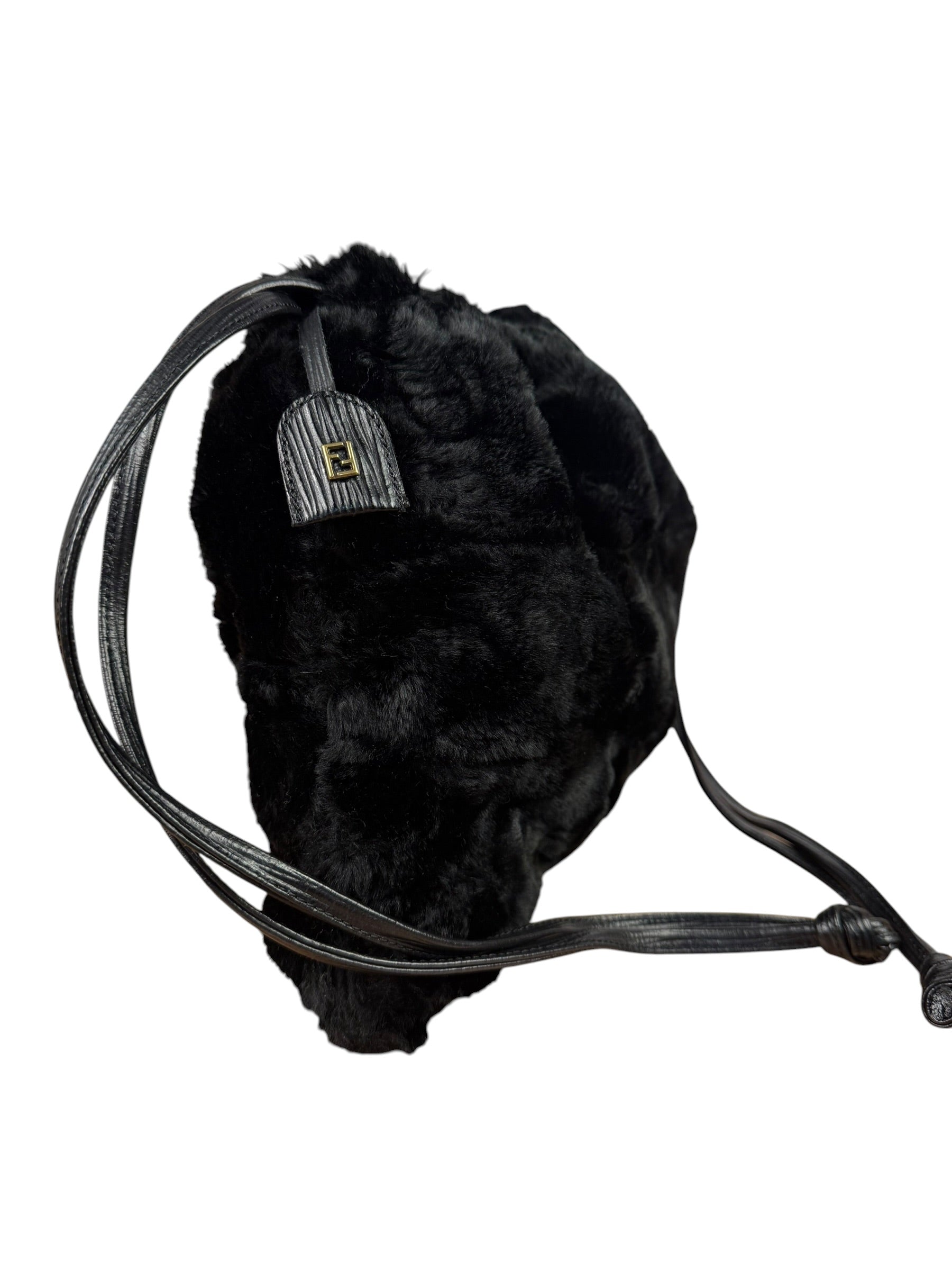 Fendi Black Faux Fur/Leather Trim Pouch