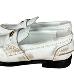 Miu Miu White Distressed Leather Penny Loafers