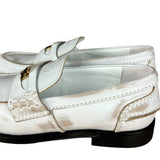 Miu Miu White Distressed Leather Penny Loafers
