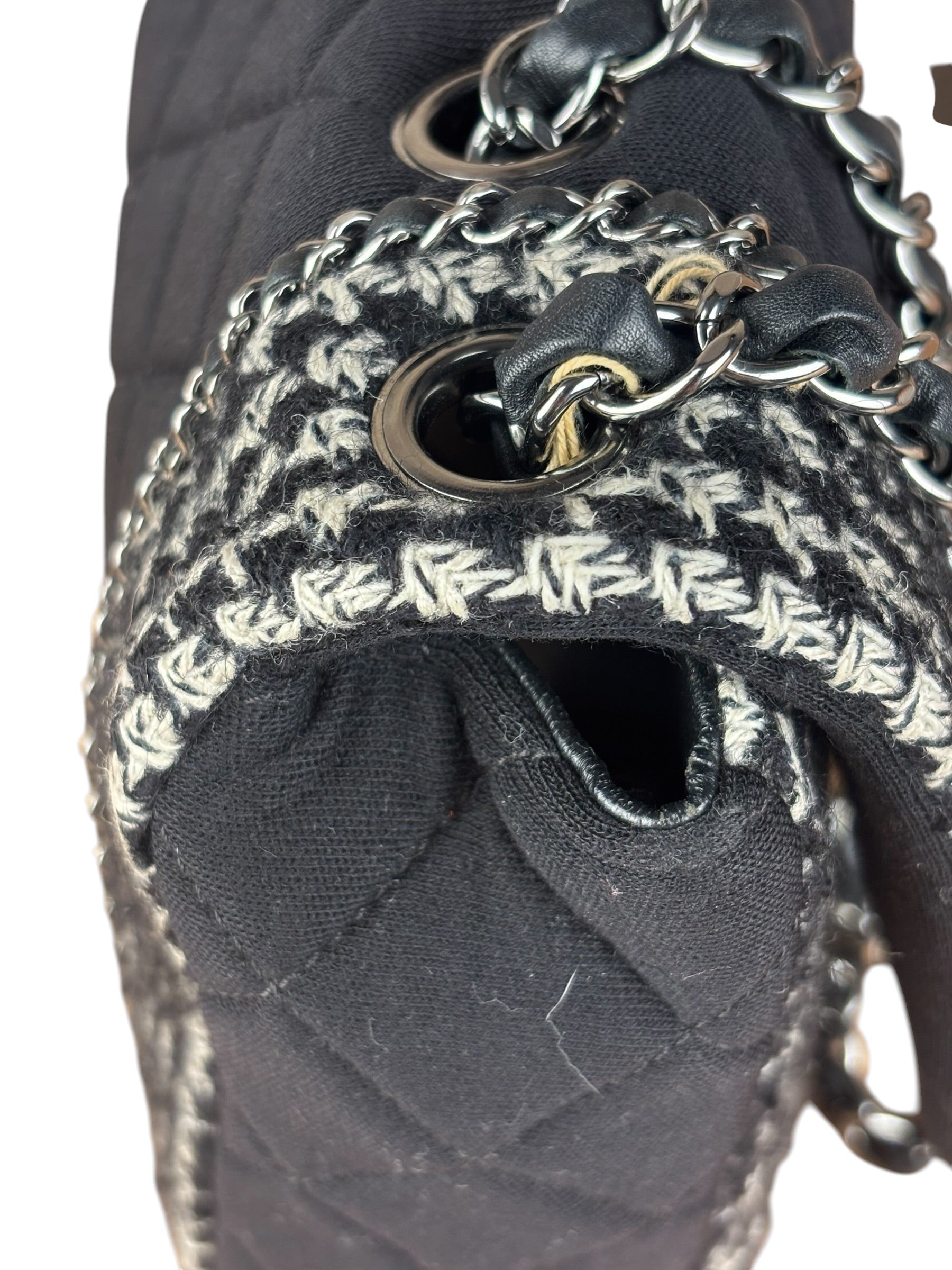 Chanel Black CC Quilted Jersey and Tweed Chain Flap Bag 2014