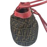 Fendi Beige/Red Leather Trim Zucca Buckle Tote